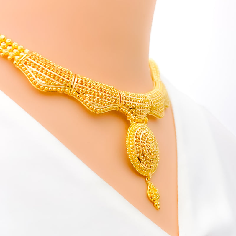 Trendy Netted Wavy 22k Gold Necklace Set