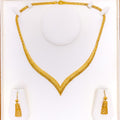 Elegant Cutwork 22K Gold V-Shaped Necklace Set