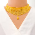 Delightful Alternating 22K Gold Choker Necklace Set 