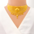 Palatial Checkered 22K Gold Choker Necklace Set 
