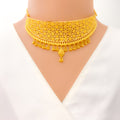 Graceful Meshed Floral 22K Gold Choker Necklace Set 