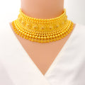 Radiant Reflective 22K Gold Floral Choker Necklace Set 