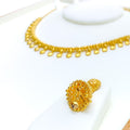 Glistening Hanging Heart 22k Gold Necklace Set