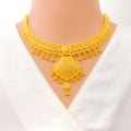 Sleek Lined Floral 22k Gold Necklace Set 