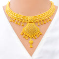 Sleek Lined Floral 22k Gold Necklace Set 