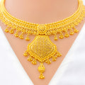 Sleek Lined Floral 22k Gold Necklace Set