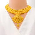 Impressive Ornamental 22k Gold Fanned Necklace Set 