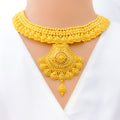 Impressive Ornamental 22k Gold Fanned Necklace Set 