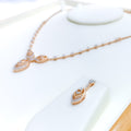 Captivating Leaf Adorned Diamond + 18k Gold Necklace Set 