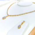 Opulent Dangling Oval Diamond + 18k Gold Necklace Set 