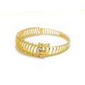 Shiny Alternating Striped Diamond + 18k Gold Bangle Bracelet 