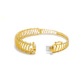 Shiny Alternating Striped Diamond + 18k Gold Bangle Bracelet 