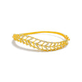 Luxurious Alluring Leaf Diamond + 18k Gold Bangle Bracelet 