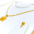 Ornate Beaded Flower 22k Gold Pendant Set 