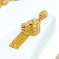 Distinct Flower Accented 22k Gold Long 5 Piece Necklace Set