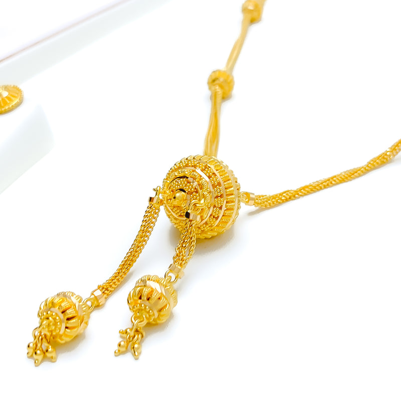 Unique Intricate Orb 22k Gold Necklace Long Set