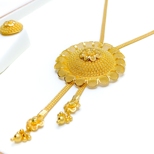 Festive Dangling Chand 22k Gold Long Necklace Set