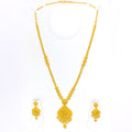 Embellished Checkered Beaded 22k Gold Long Necklace Set