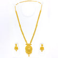 Domed Ornamental 22k Gold Long Motif Necklace Set