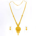 Unique Feather Adorned 22k Gold Tasseled Long Necklace Set