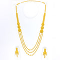 Shimmering Netted Trio Drop 22k Gold Long Necklace Set