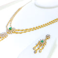 Upscale Layered Diamond Flower + 18k Gold Necklace Set 