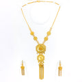 Glistening Hexagonal 21k Gold Long Necklace Set 