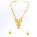 Graceful Floral Domed 21k Gold Long Necklace Set 