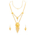 Charming Layered 21k Gold Long Necklace Set 