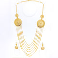 Opulent Palatial 21k Gold Long Necklace Set 