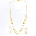 Ornate Multi Orb 21k Gold Long Necklace Set 