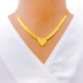 Palatial Sand Finished Heart 22K Gold Necklace Set 