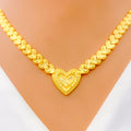 Palatial Sand Finished Heart 22K Gold Necklace Set 