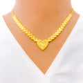 Palatial Sand Finished Heart 22K Gold Necklace Set 