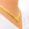 Palatial Sand Finished Heart 22K Gold Necklace Set 