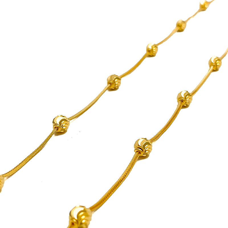 Interlinked Wavy Orb 21K Gold Anklet Pair 