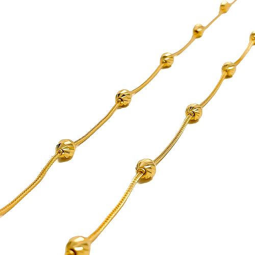 Reflective Evergreen 21K Gold Orb Anklet Pair 
