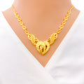 Contemporary Heart Adorned 22K Gold Necklace Set 
