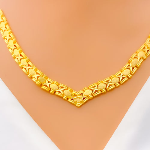 Unique Block Pattern 22K Gold Necklace Set