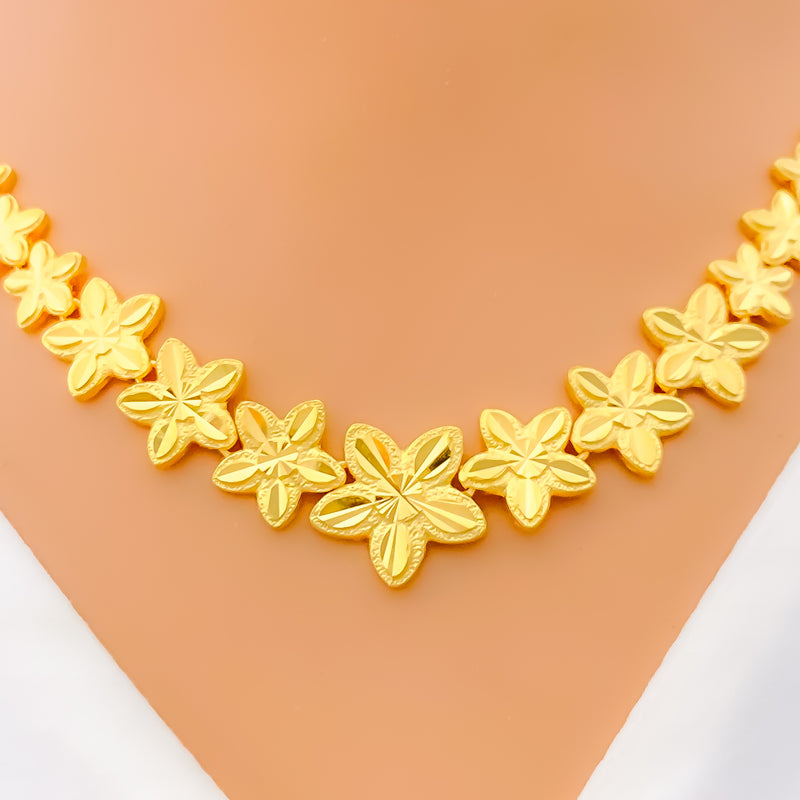 Fascinating Graduating Flower 22K Gold Necklace Set 