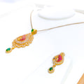 Radiant Peacock Drop 22k Gold CZ Pendant Set 