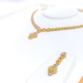 Two-Tone Feather Accented 22k Gold CZ Necklace Set 