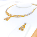 Timeless Geometric 22k Gold CZ Necklace Set 