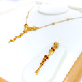 Glistening Dangling Chain 22k Gold Necklace Set