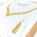 Elegant Cutwork 22K Gold V-Shaped Necklace Set