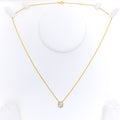 Bright Radiant Diamond + 18k Gold Necklace 