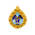 Impressive 22k Gold Blue Enamel Antique Finish Ring 