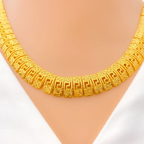 Impressive 22K Gold Geometric Jali Necklace Set