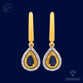 Graceful Dangling Pear Drop Diamond + 18k Gold Pendant Set