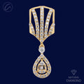 Trendy Striped V Shaped Diamond + 18k Gold Pendant